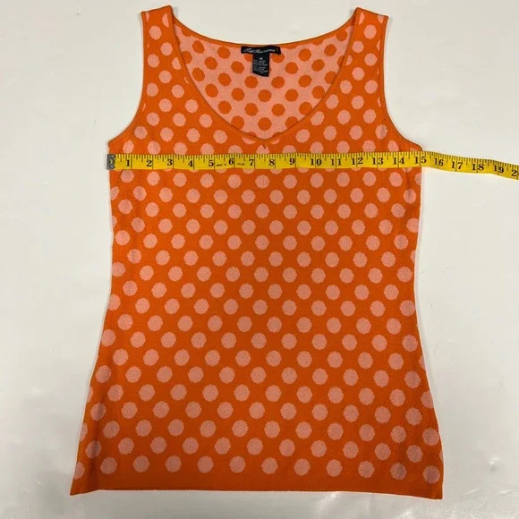 Bill Blass Jeanwear Polka Dot Tank Top Sleeveless V Neck Orange M - Picture 6 of 7